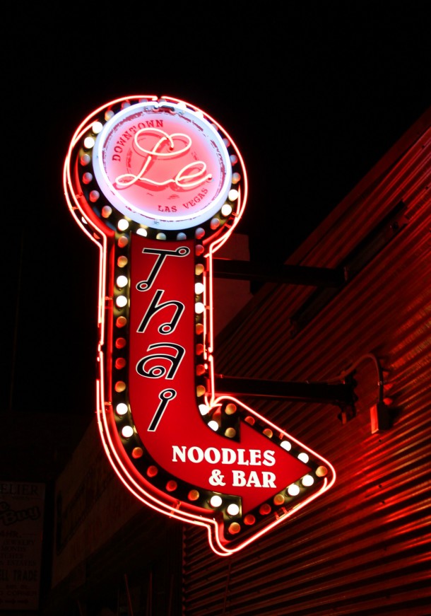 The Newly installed Le Thai Restaurant sign in Downtown Las Vegas on Fremont Street