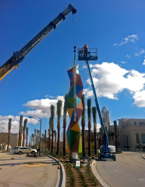 New Art piece being installed in the newly landscaped Symphony park