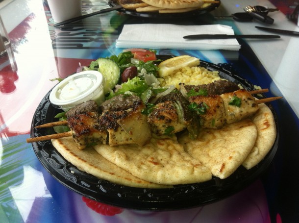 Yassou Greek Grill Cafe - Steak and Chicken Souvlaki Combo