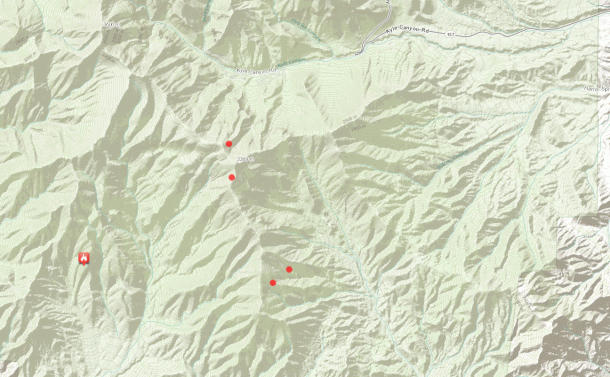Hot Spot Map Carpenter Fire 1- Mt Charleston July 11 2013 7:15 am PST - Click to view Large Map