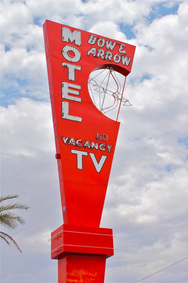 the Bow & Arrow Motel was located on Las Vegas Boulevard at Wyoming Avenue near Dino’s. The sign is believed to have been installed at the motel during the late 1950s or early 60s.