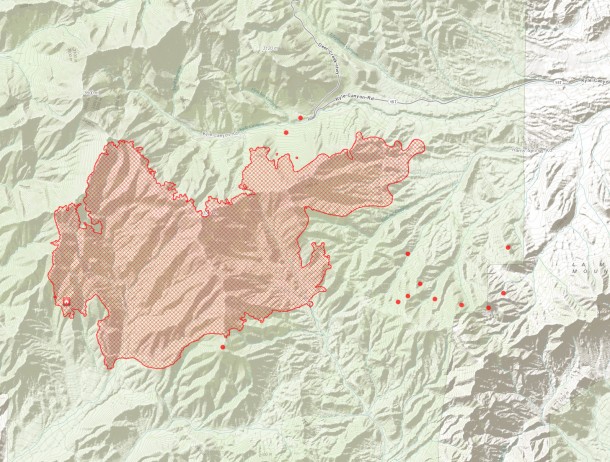 Hot Spot Map Carpenter Fire 1- Mt Charleston July 11 2013 7:15 am PST - Click to view Large Map
