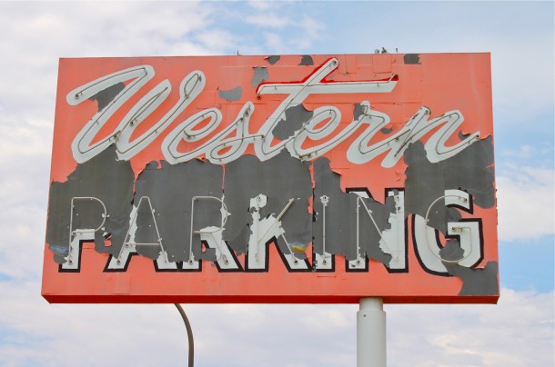 Western Parking neon sign in downtown Las Vegas on East Fremont