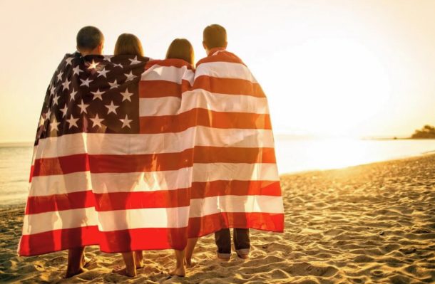 American flag on beach watching the sunset #lv360