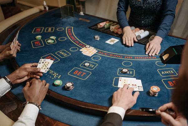 Poker playing on table